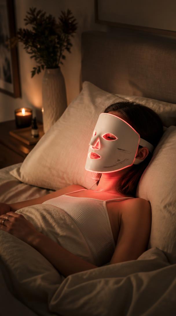 Вечерний сеанс с LED-маской в спальне